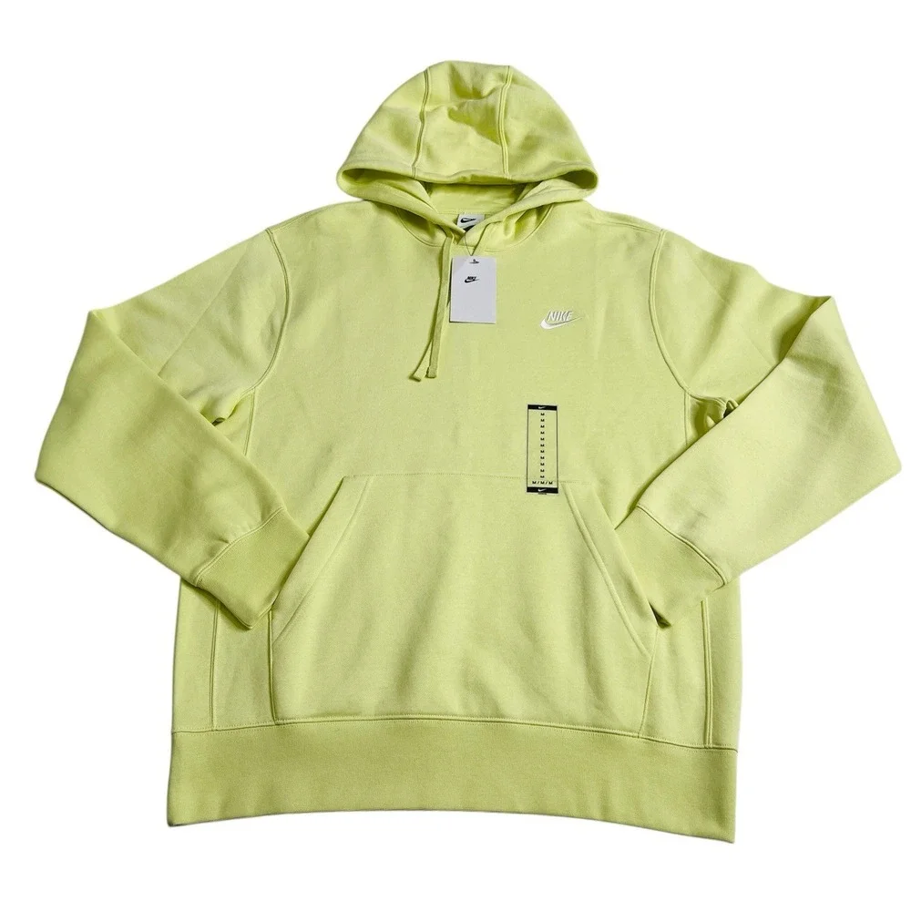 Nike Sportswear Club Fleece Long Sleeve Pullover Hoodie Sweatshirt Lemon Twist M